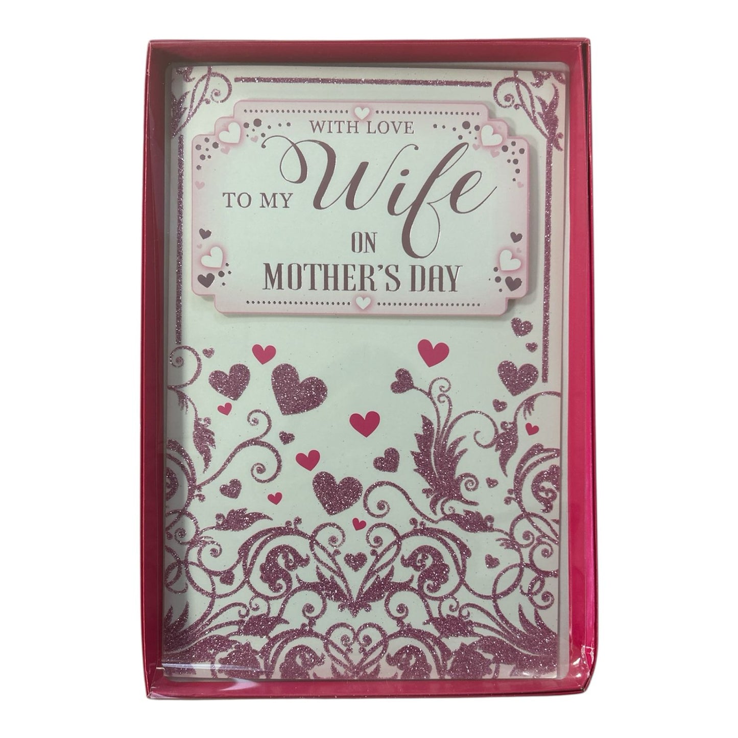 With Love To My Wife Classic Mini Pink Hearts Design Mother's Day Card