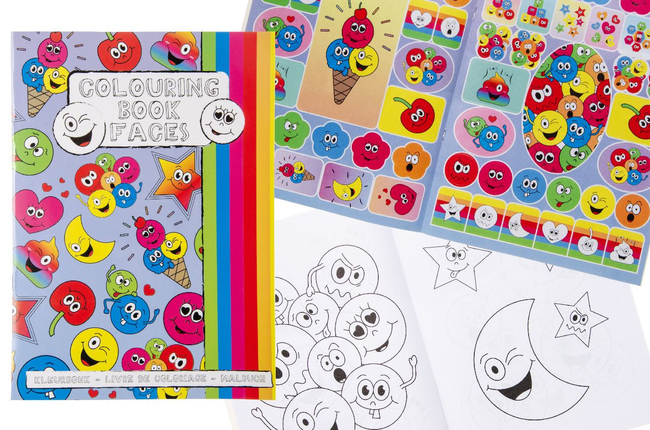 Pack of 12 A4 Emotion Faces Coloring Books with Stickers