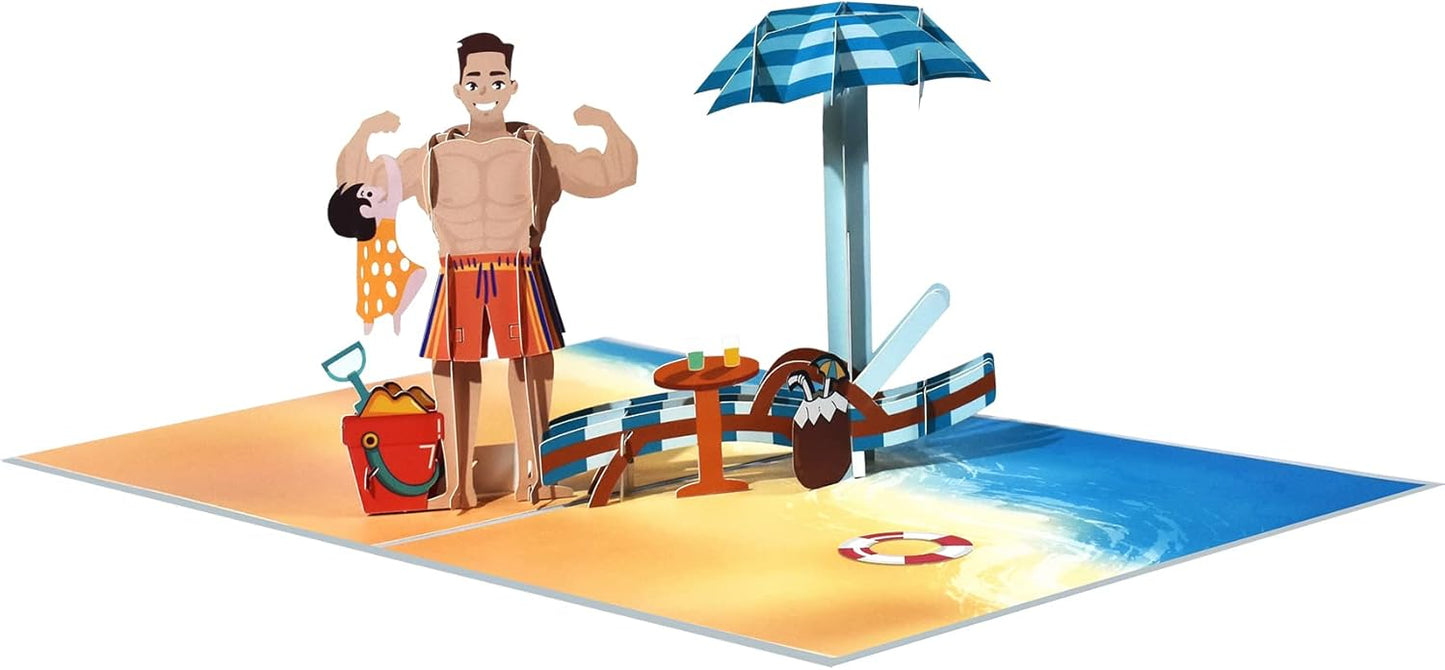 My Dad My Hero Beach Scene 3D Pop Up Greeting Card - Father's Day Birthday Thank You