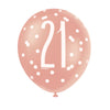 Pack of 6 12" Birthday Rose Gold Glitz Number 21 Latex Balloons