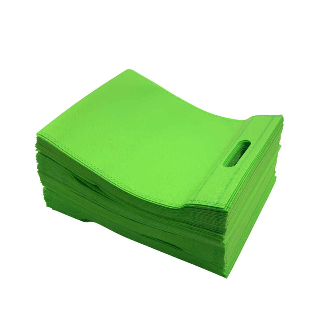 Pack of 100 Light Green Coloured 30x25cm Non-Woven Patch Handle Bags