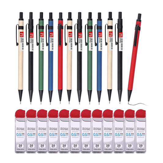 12 Sets of 0.5mm Metal Mechanical Pencil and HB Lead Refills – Balanced Grip, Smooth & Precise Writing, Random Colour