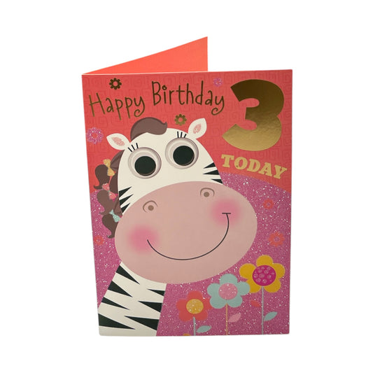 Age 03 Female Juvenile Giraffe with Flowers Design Birthday Card