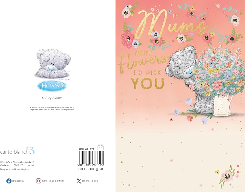 Bear With Vase Of Flowers Mum I'd Pick You Mother's Day Card