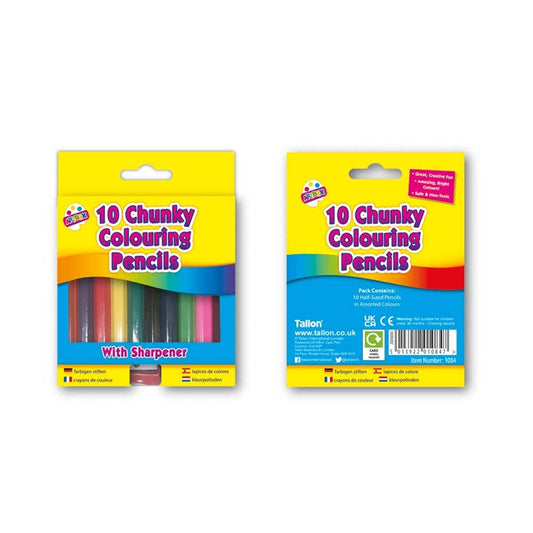 10 Chunky Half Size Colouring Pencils and Sharpener