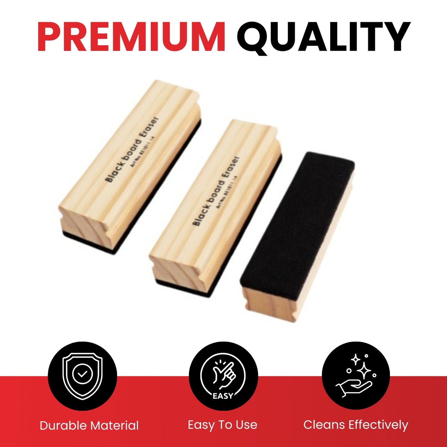 Single Janrax Wooden Black Board Eraser 14 x 4 x 3cm – Classic Wood & Felt Chalkboard Cleaner