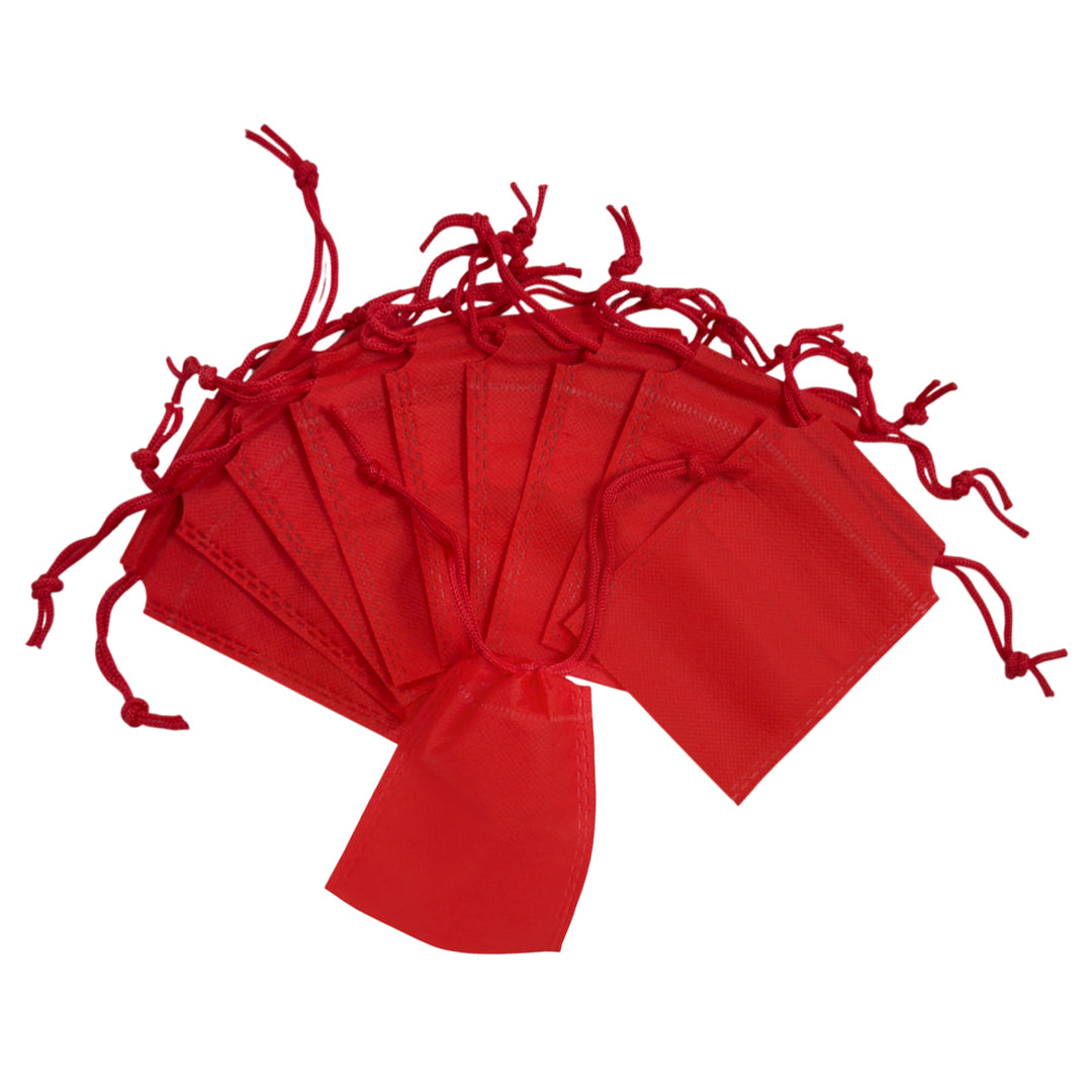 Pack of 100 Red Coloured 12x9cm Non-Woven Drawstring Bags
