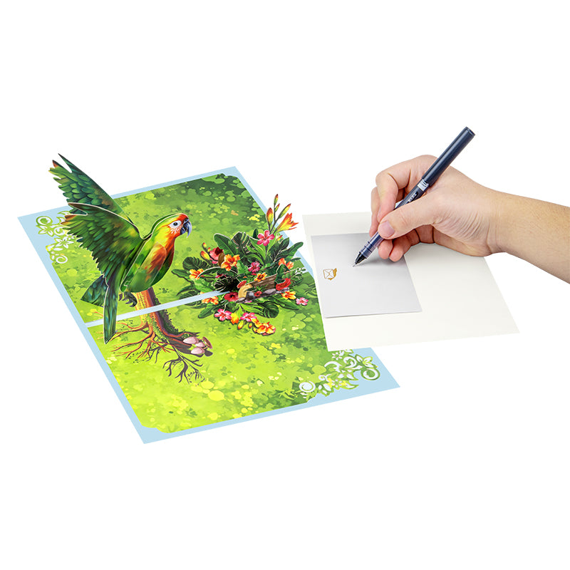 Exotic Wishes Parrot in Bloom 3D Pop Up Greeting Card