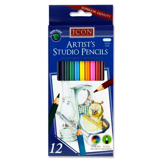12 Box of 12 Artists Studio Colour Pencils by Icon Art