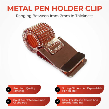 Rose Gold Metal Pen Holder Clip for Notebooks and Clipboards