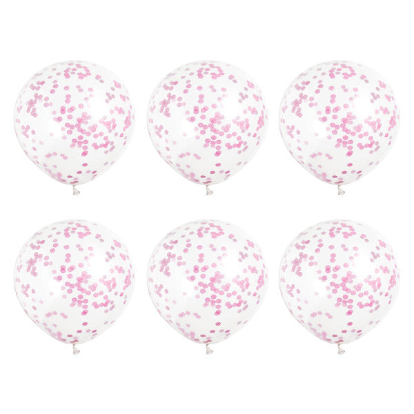 Pack of 6 Clear Latex Balloons with Hot Pink Confetti 12"
