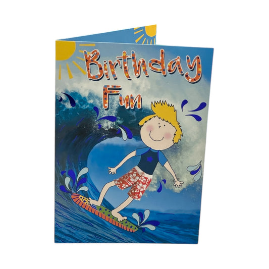 Boy Surfing Design Juvenile Fun Birthday Card