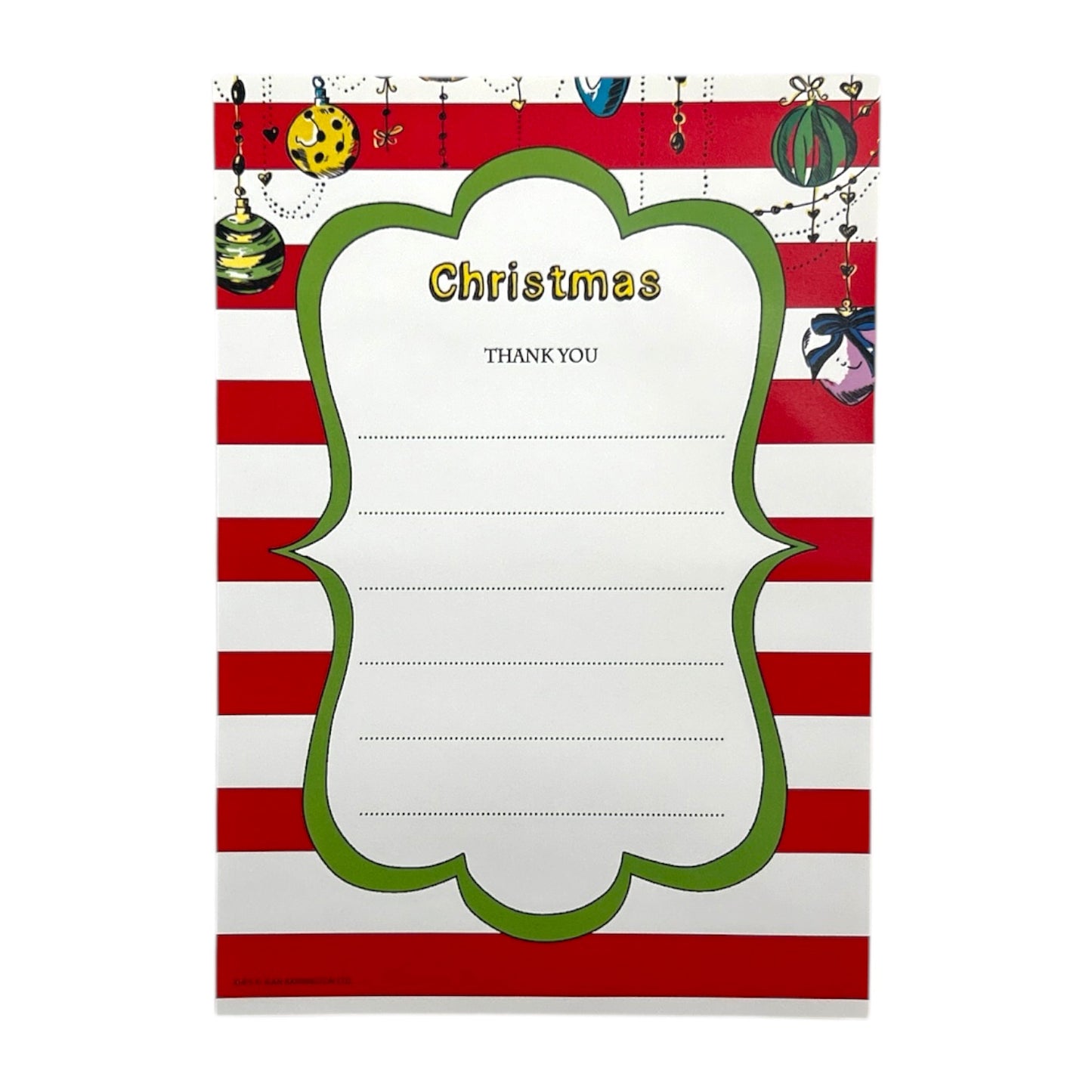 Pack of 20 Christmas Baubles Thank You Sheets With Envelopes