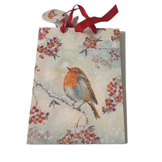 Pack of 12 Traditional Robin Design Large Christmas Gift Bags