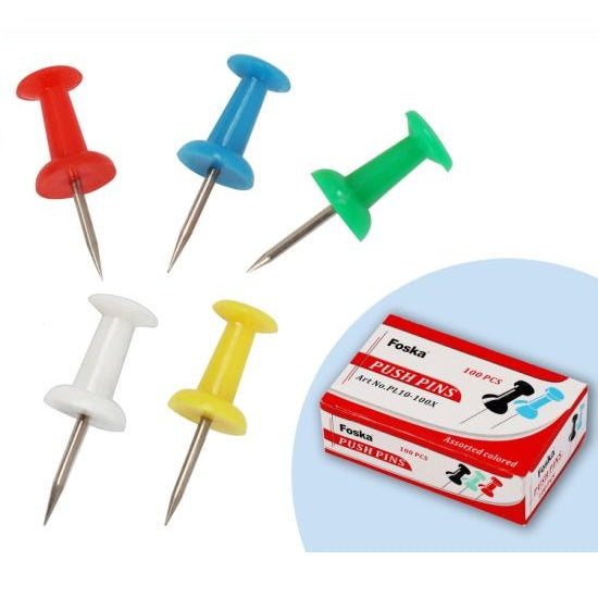 Pack of 100 Assorted Colour Push Pins