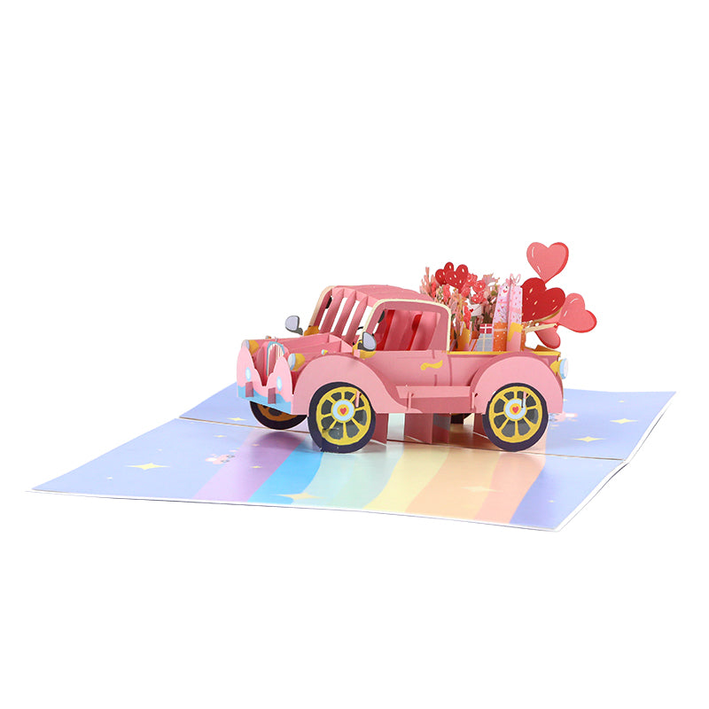 Love Express Pink Car 3D Pop Up Greeting Card - Wedding Valentine's Day Anniversary 