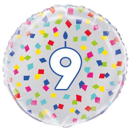 Rainbow Confetti Birthday Number 9 Round Foil Balloon 18