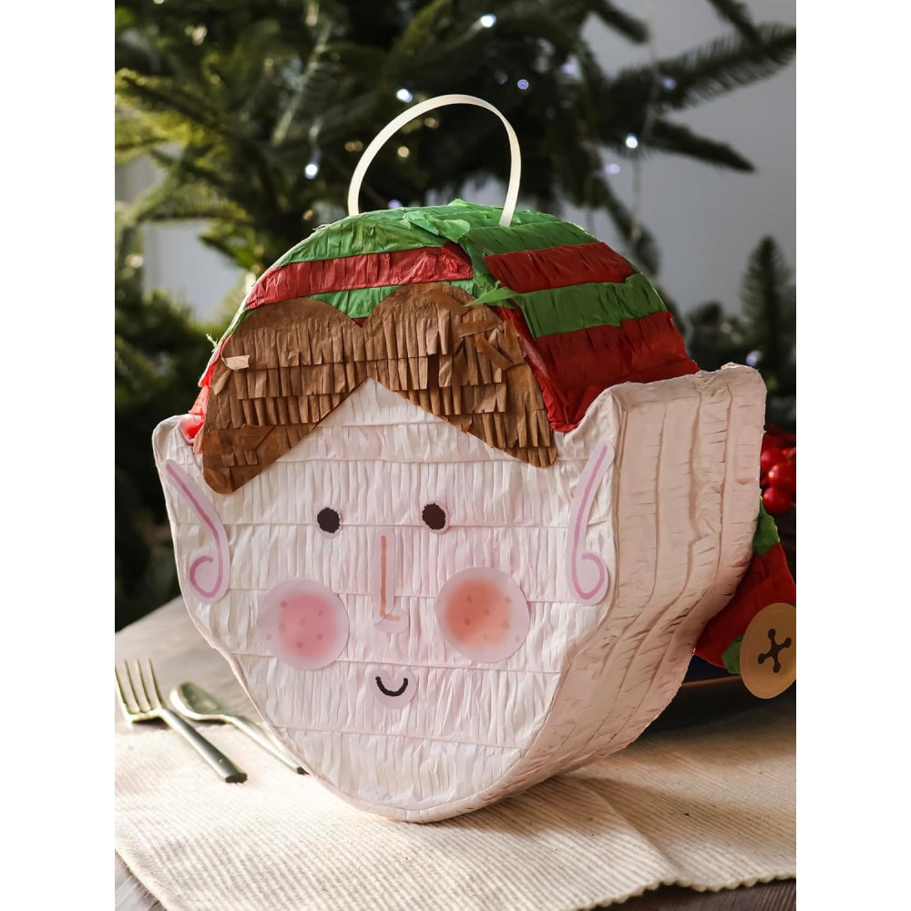 Xmas Elf Head Shaped Pinata With Face Stickers