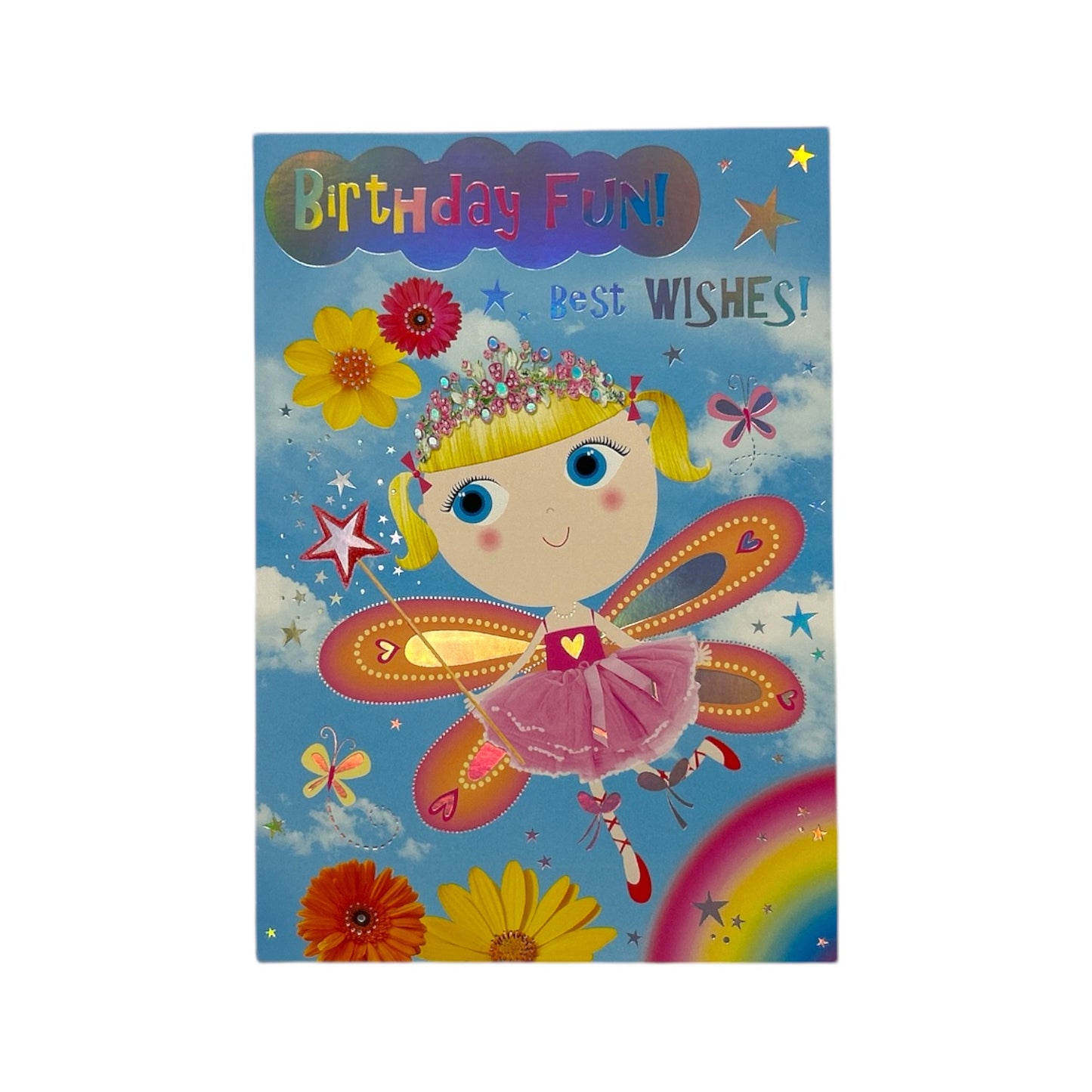 Open Female Juvenile Trendy Pops Butterfly Princess Design Birthday Card