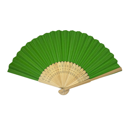 Green Paper Foldable Hand Held Bamboo Wooden Fan by Parev