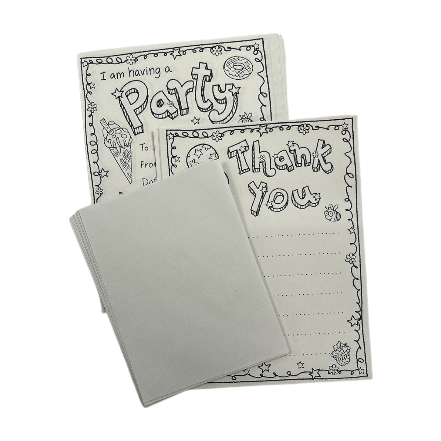 Pack of 100 Colour-in Invite and 100 Thank You Cards With 200 Envelopes