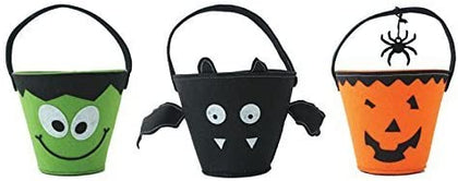 Halloween Trick or Treat Bucket Basket Bags 3 Assorted Designs & Colours Pumpkin