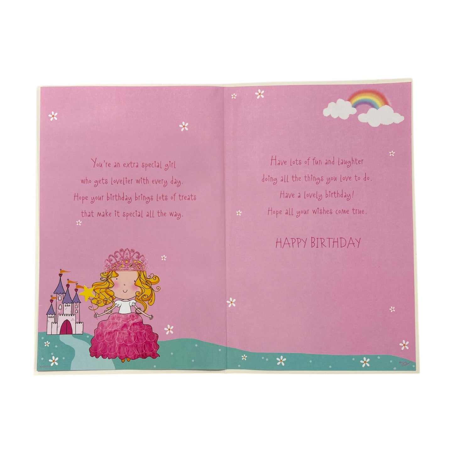 Age 03 Princess With Magic Wand Juvenile Birthday Card With Badge