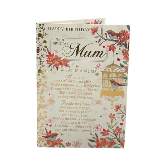For Mum Lovely Verse Birds on Tree Design Birthday Card