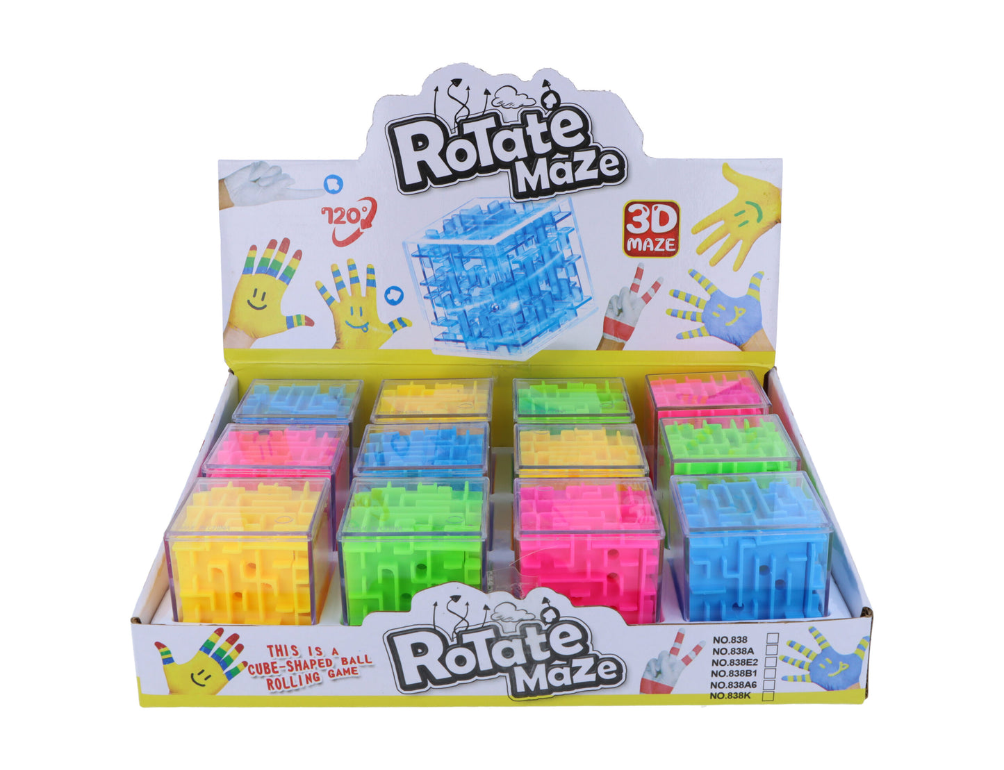 Pack of 12 Neon 3D Puzzle Maze Cubes (5.3cm) - Brain Teaser Toys for Kids, Party Favours, Loot Bag Fillers, Classroom Rewards & Fidget Fun