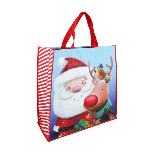Santa & Reindeer Jumbo Square PP Woven Christmas Gift Bag