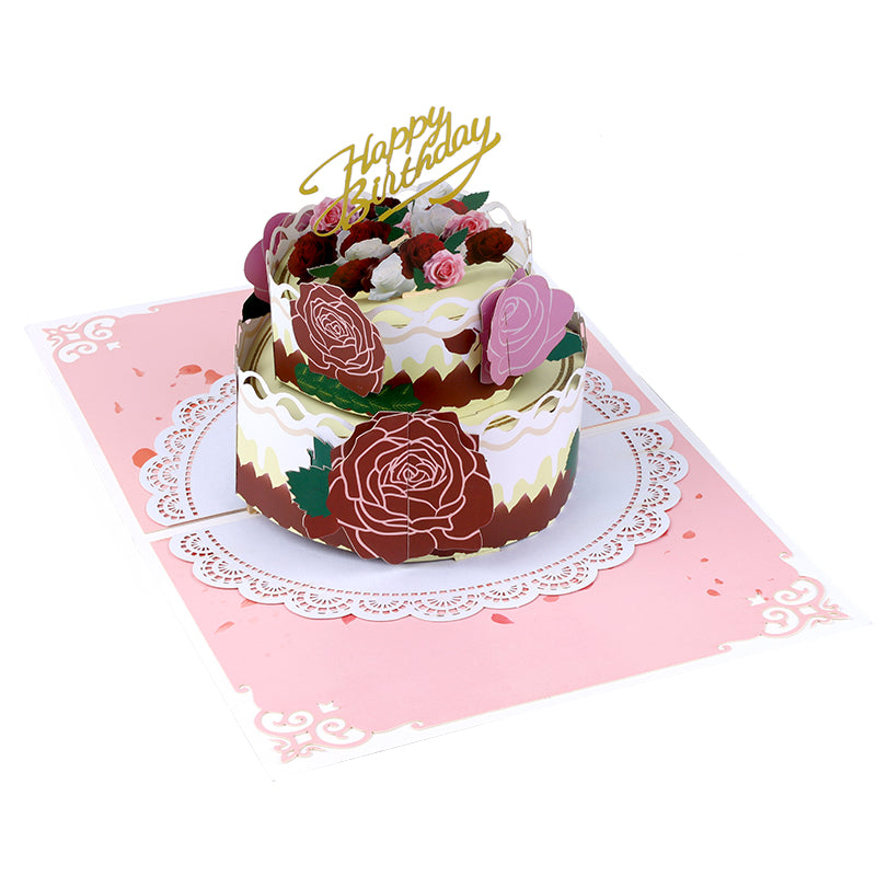 Rosy Layers 3D Birthday Cake Pop Up Card
