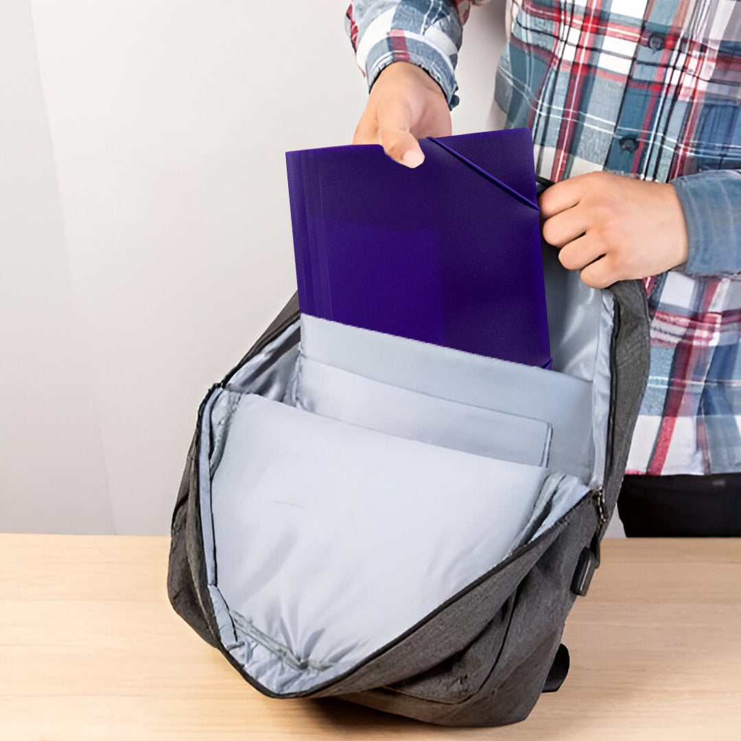 Janrax A4 Clearview Purple 3 Flap Folder with Elasticated Closure