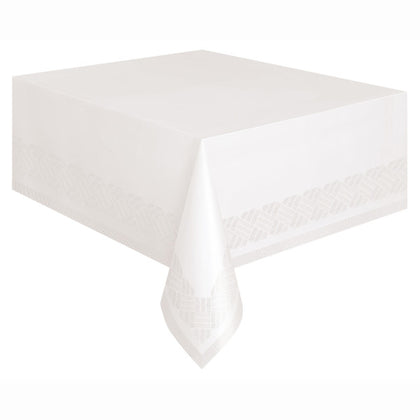 White Solid Rectangular Paper-Poly Table Cover, 54