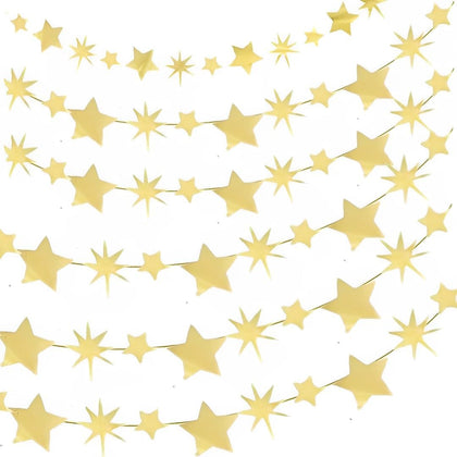 Modern Christmas Gold Foil Star & Starburst Garland 9ft