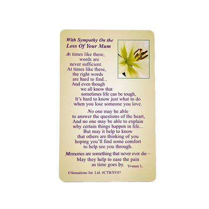 With Sympathy On the Loss Of Your Mum Sentimental Keepsake Wallet / Purse Card