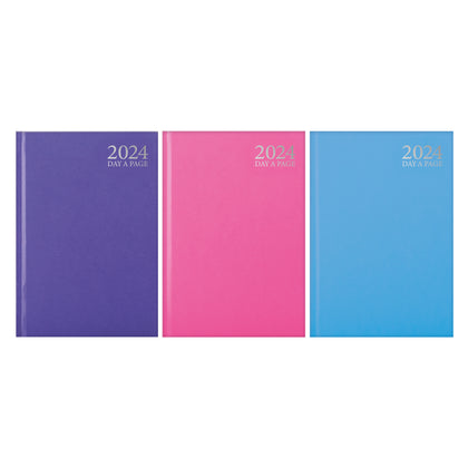 Single 2024 A6 Day Per Page Bright Colour Casebound Diary