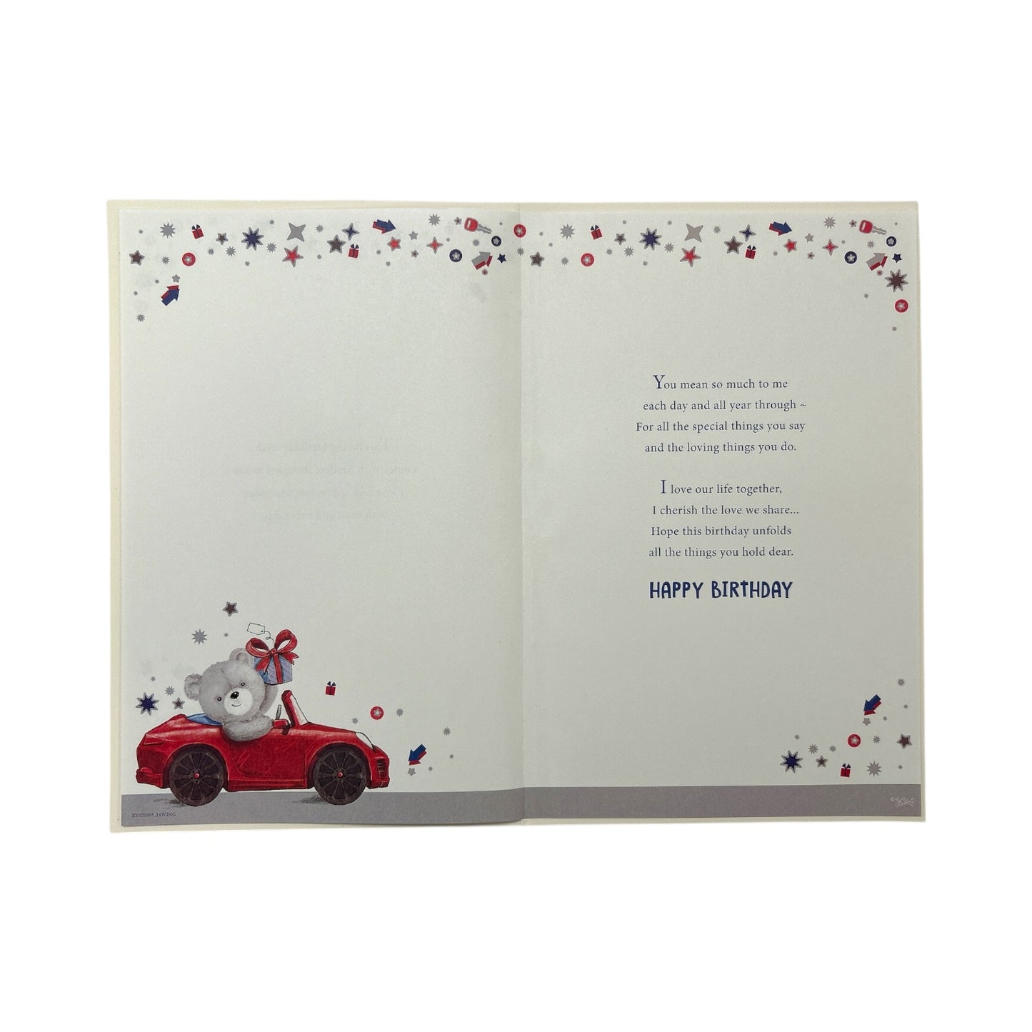 To My Husband Teddy In Red Car Design Birthday Card