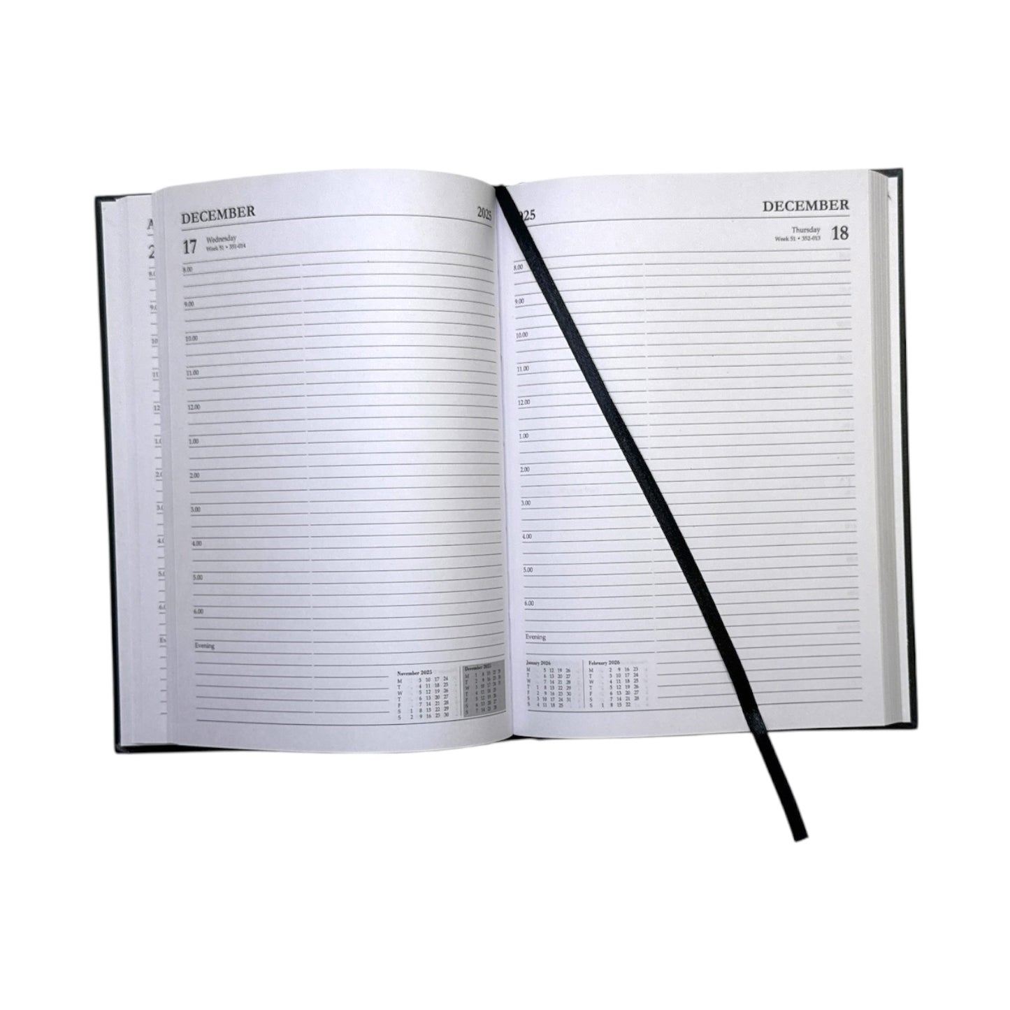 Janrax 2025-2026 A5 Day Per Page Black Academic Diary