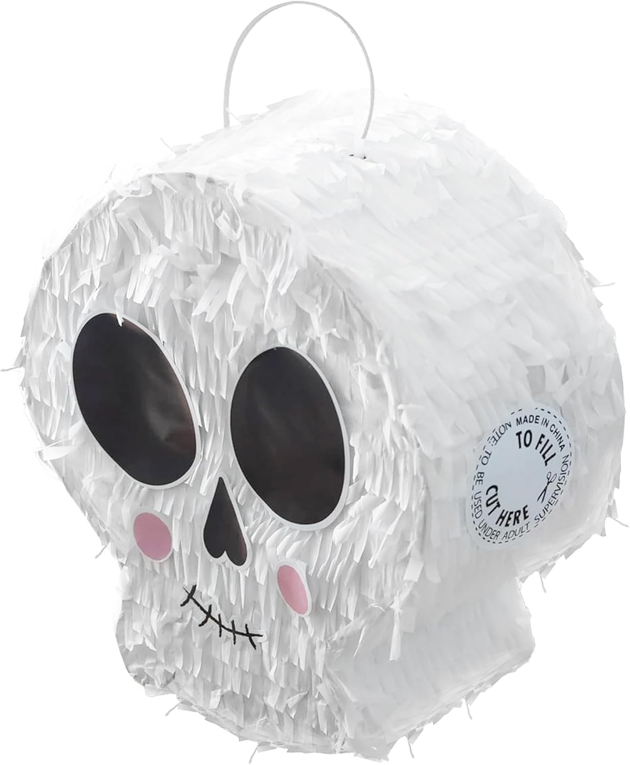 White Skull Shaped Pinata With Face Stickers