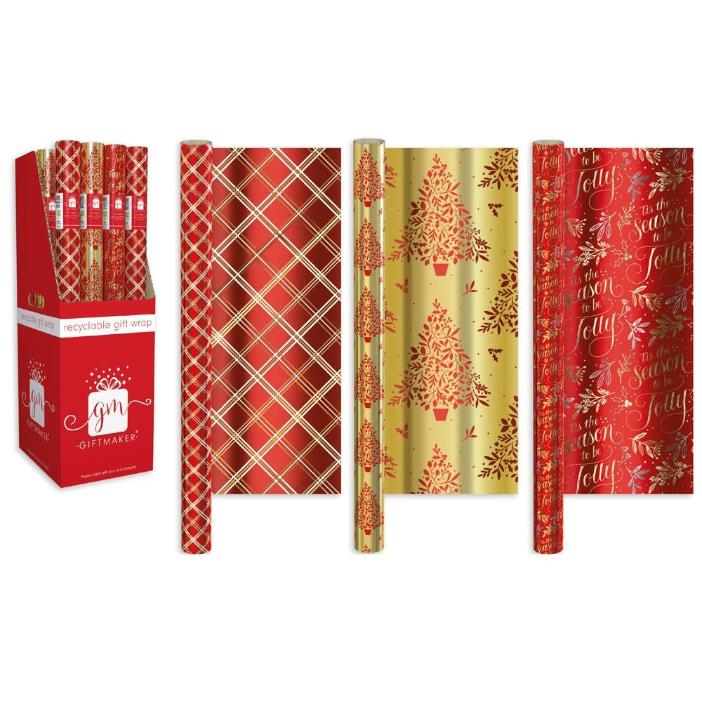 Pack of 3 1.5m Classic Festive Christmas Wrap Rolls