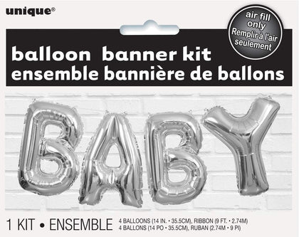 Silver Baby Foil Letter Balloon Banner Kit, 14