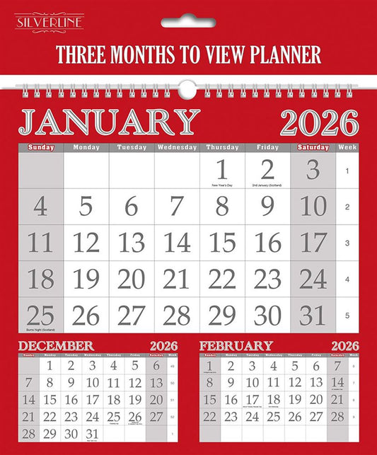 3 Month To View Calendar 2026 – 252mm x 244mm