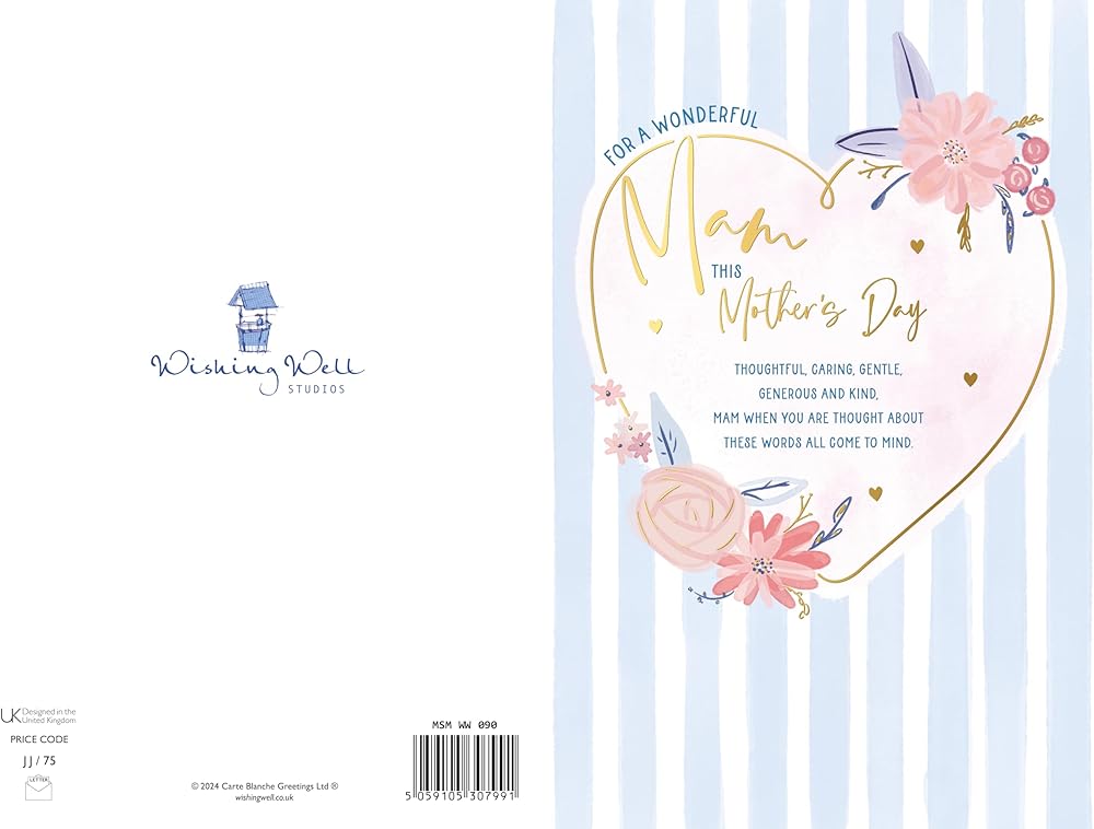 Heart And Verse With Stripes Mam Mother's Day Card