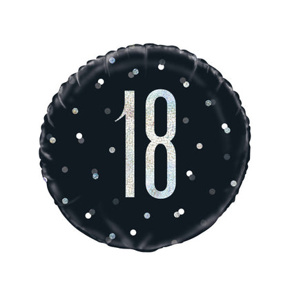 Birthday Black Glitz Number 18 Round Foil Balloon 18