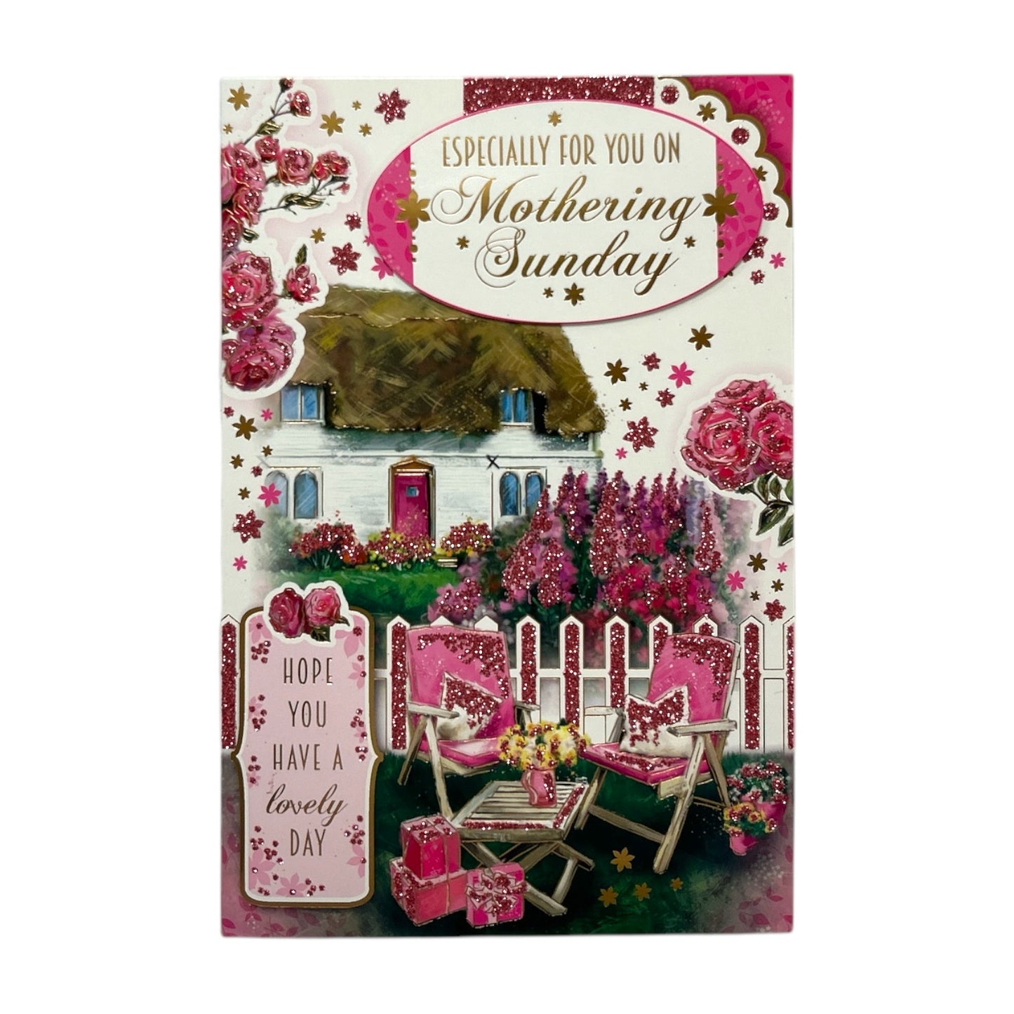 Mothering Sunday Beautiful House and Pink Flowers Design Mother's Day Card