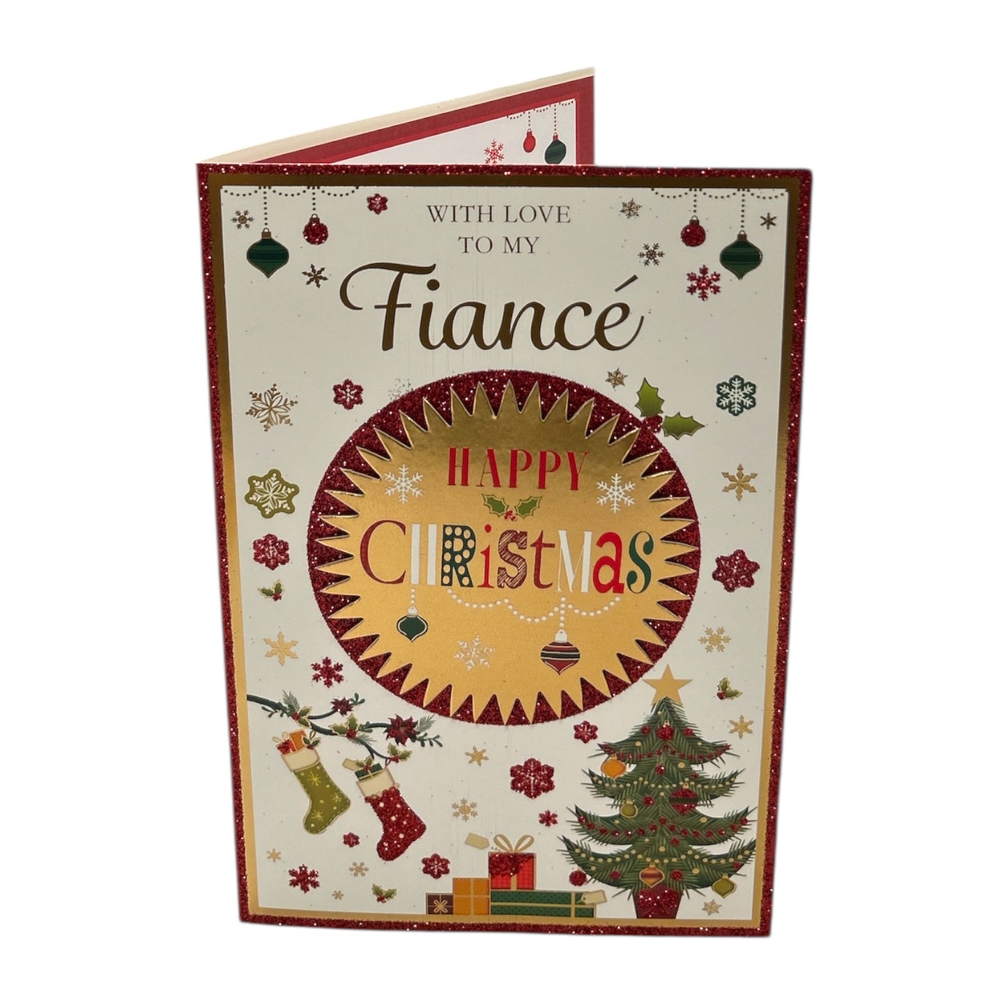 With Love To My Special Fiance Gold Frame Design Christmas Card
