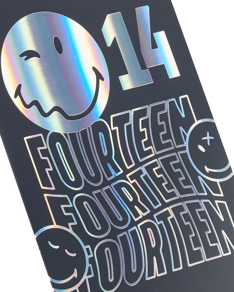 Smiley Silver Foil Design 14th Birthday Card