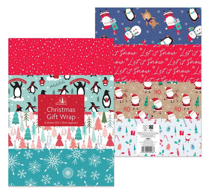 Pack of 8 Sheets of Christmas Gift Warp