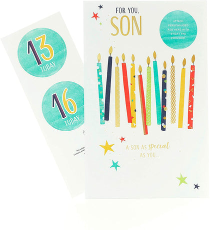 Son 13th and 16th Personalised Birthday Card Fire Candles