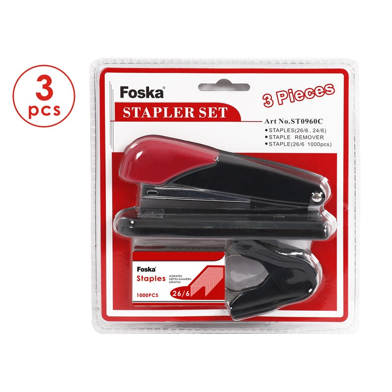 3 Piece Stapler Set - Stapler, Staple Remover and 26/6 Staples